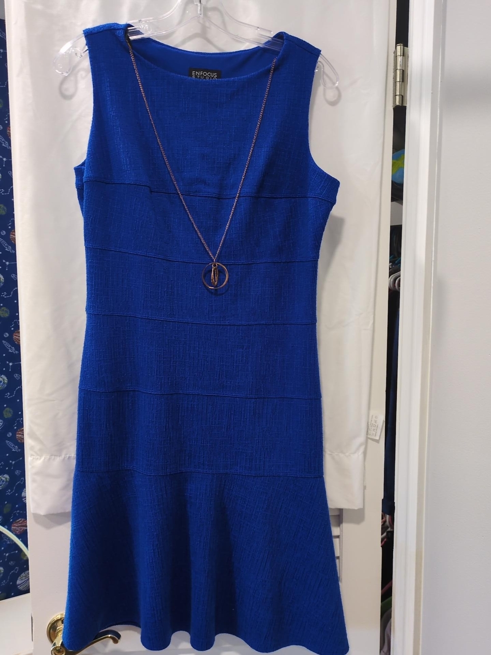 En Focus Studio Womens 10 Royal Blue Fit Flare Dress Necklace